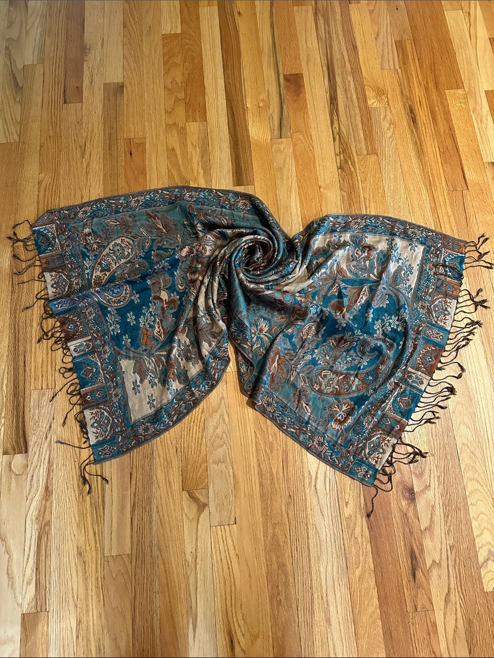 Teal and Brown Paisley Decorative Pashmina Scarf